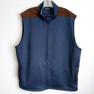 Cremieux Vest Men's Size XXL Blue Zip Front Brown Accents